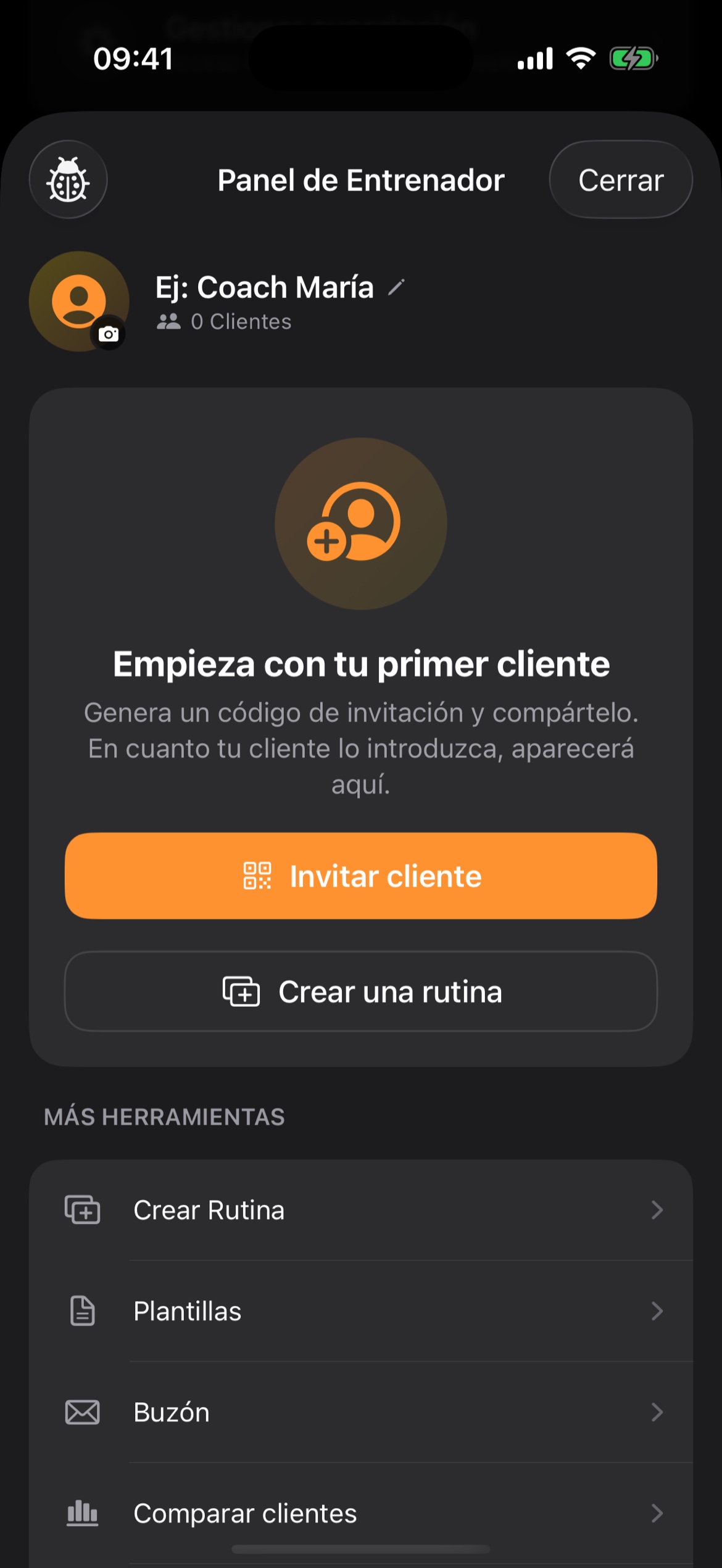 Mutara — panel de entrenador